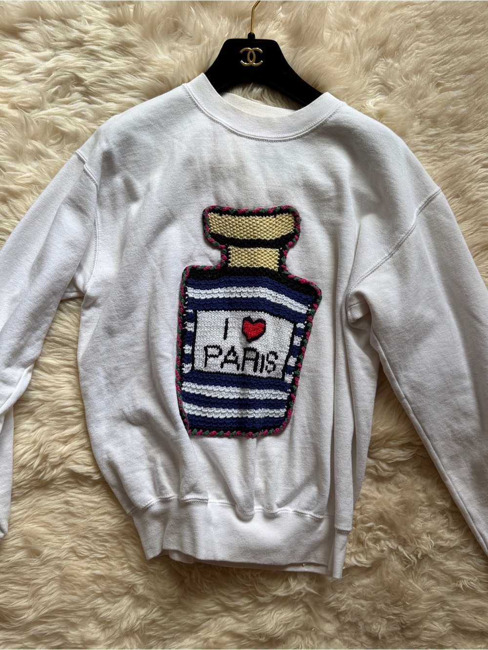 White 'I ❤️ Paris' Striped Patch Sweater